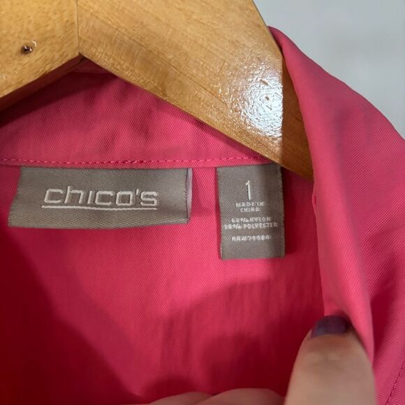 Chico's Vibrant Pink Jacket full zip 3/4 sleeve size 1 (medium 8-10) Barbie - Picture 3 of 9